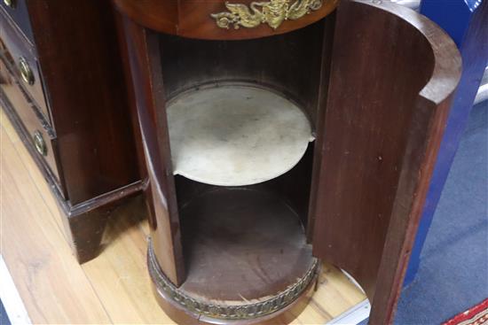 An empire revival mahogany and ormolu mounted green serpentine top cylindrical pot cupboard W.39cm